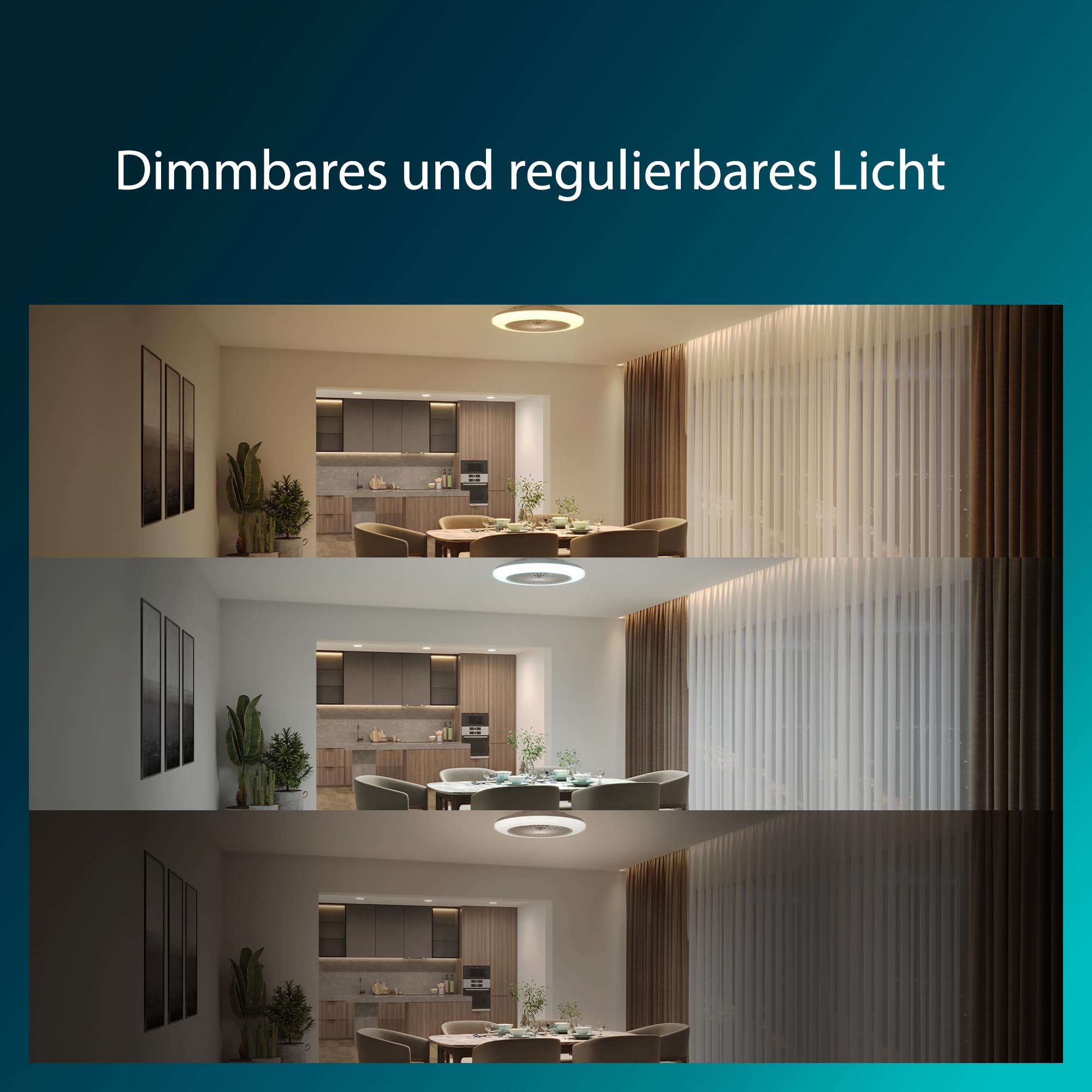 PHILIPS Deckenventilator und LED Deckenleuchte Amigo, 25W+60W, Durchmesser 58cm, rund, inkl. Fernbedienung, Weiß