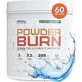 RIVAL NUTRITION Powder Burn Clean Pre Workout for Men & Women - Blue Raspberry, 60 Servings | No Artificial Ingredients, 3g L-Citrulline, 3.2g Beta-Alanine, 200mg Natural Caffeine Energy Drink Powder