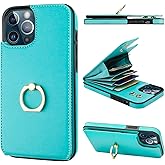 Folosu Compatible with iPhone 12 Pro Max Case Wallet with Card Holder, 360°Rotation Finger Ring Holder Kickstand Protective RFID Blocking PU Leather Double Buttons Flip Shockproof Cover 6.7 Inch Green