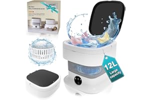 CNCJ Portable Washing Machine, 12L Small Foldable Washer with Spin Dryer, Collapsible Mini lavadora Portatil, Compact Luandry Washer for Baby Clothes, Underwear, Socks, Travel Camping Dorm Apartments Gray