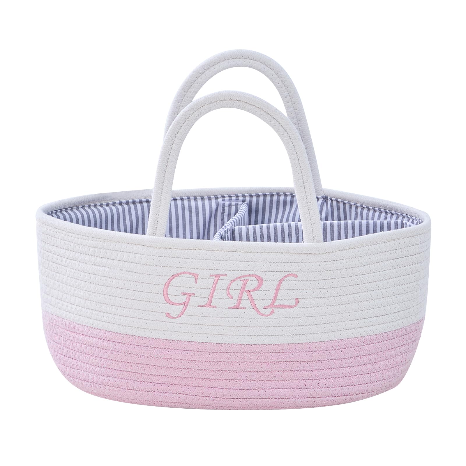 AOFANGSHIYE 3-Compartment Diaper Basket - Newborn Gift Basket, Changing Table Organizer with Removable Divider for Diapers, Wipes & Creams, Home & Travel Baby Storage (Pink)