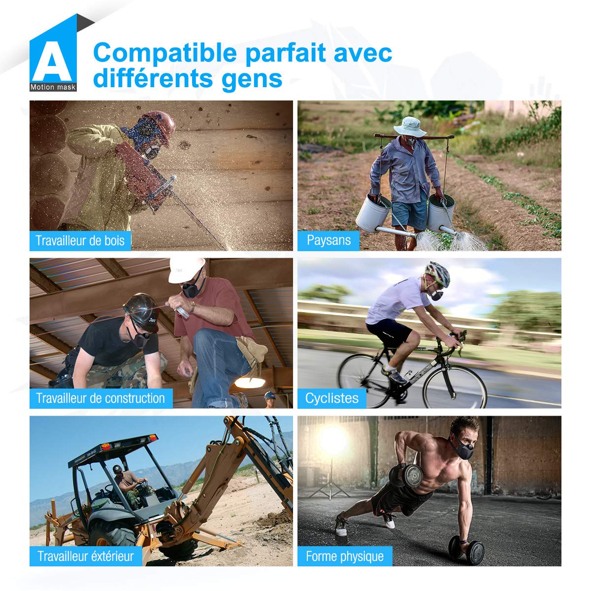 isYoung Masque Anti-Poussière de Respirateurs Masque de Sécurité Réutilisent avec USB Contre la Poussière Le Pollen Les Pesticides et Les Vapeurs Organiques