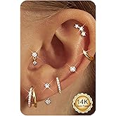 ADRAMATA Hypoallergenic Gold Earrings Stack for Women - 7Pairs Surgical Steel Small Chunky Huggie Hoops & Flat Back Stud Earrings Set Silver Cartilage Jewelry Trendy Christmas Gifts