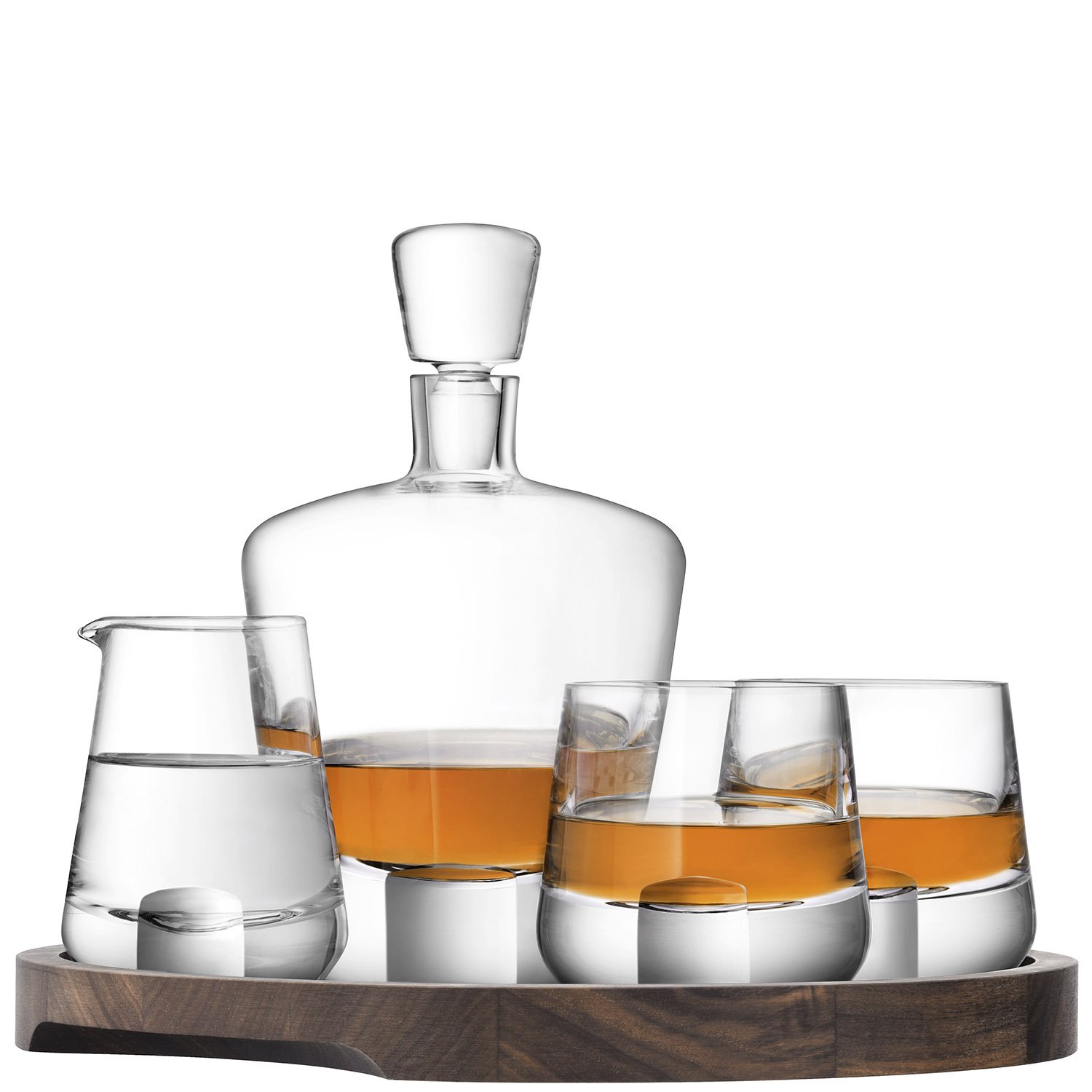 LSA Whisky Cut Connoisseur Set & Walnut/Cork Serving Tray | SET | Handmade Glass and Wood | WH16