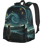 DEKIFNHG Black Cat Starry Night Backpack Casual Sports Bookbag School Laptop Backpack for Students Boys Girls