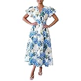 Flessibili Womens V Neck Flutter Sleeve Boho Midi Dress Summer Wedding Guest Beach Party Long Dresses