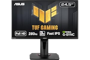 ASUS TUF Gaming VG259QM 24.5” Monitor, 1080P Full HD (1920 x 1080), Fast IPS, 280Hz, G-SYNC Compatible, Extreme Low Motion Blur Sync,1ms, DisplayHDR 400, Eye Care, DisplayPort HDMI BLACK