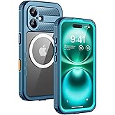 Lanhiem Magnetic for iPhone 16 Plus Case, IP68 Waterproof Dustproof Case, [Compatible with Magsafe] [Built-in Screen Protector] Full Body Heavy Duty Rugged Phone Cover 6.7 inch, Blue/Clear