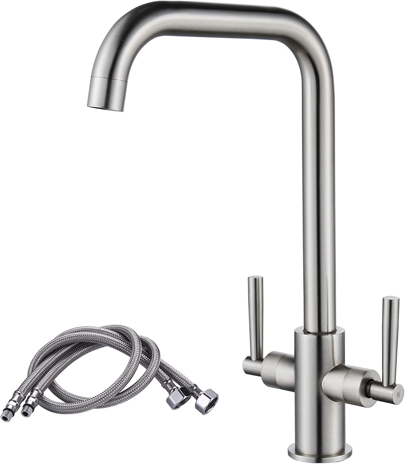 Luckyhome Kitchen Sink Mixer Tap, with Swivel Spout, Easy-Fit, Standard UK Fitting,Brushed Nickel, Black