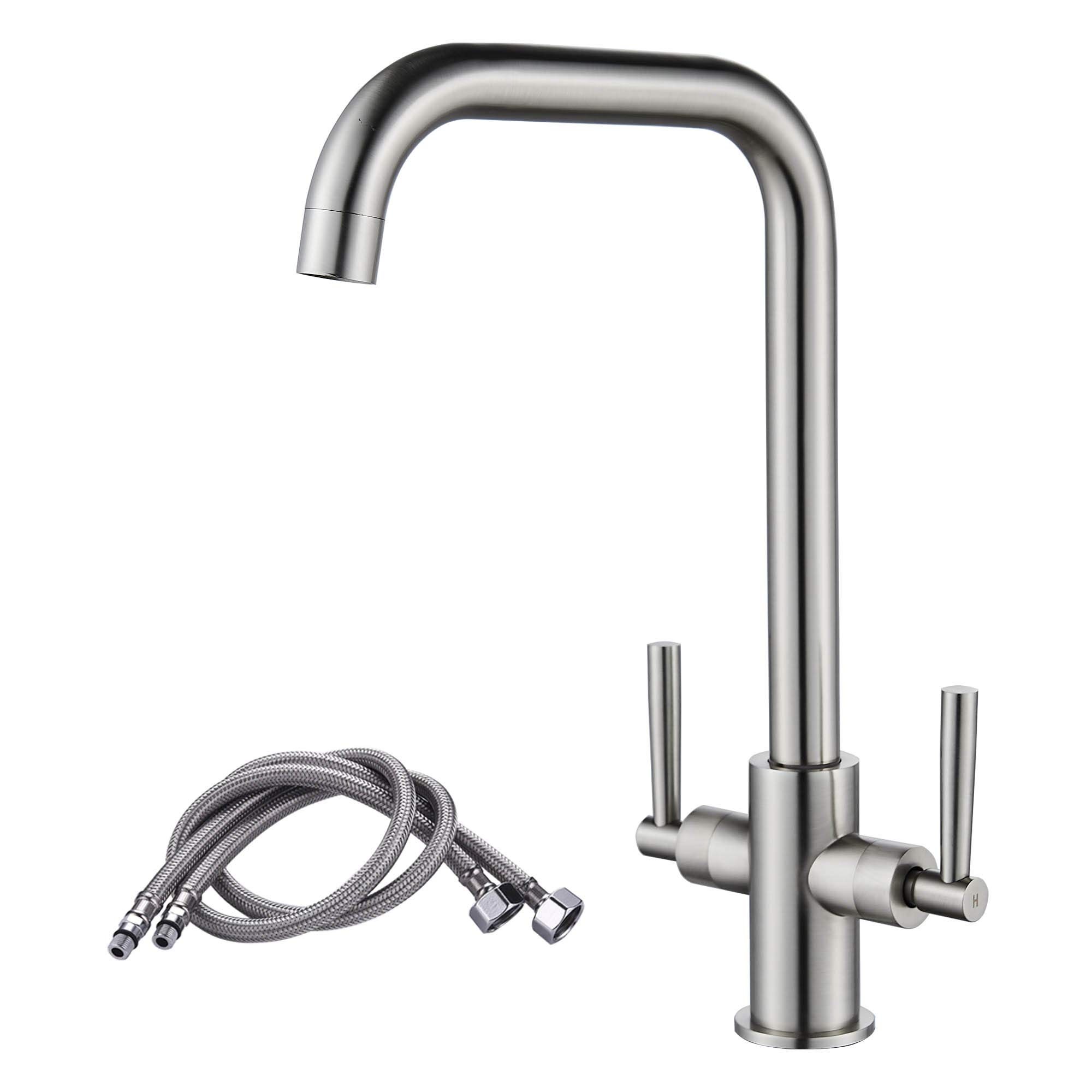 Luckyhome Kitchen Sink Mixer Tap, with Swivel Spout, Easy-Fit, Standard UK Fitting,Brushed Nickel