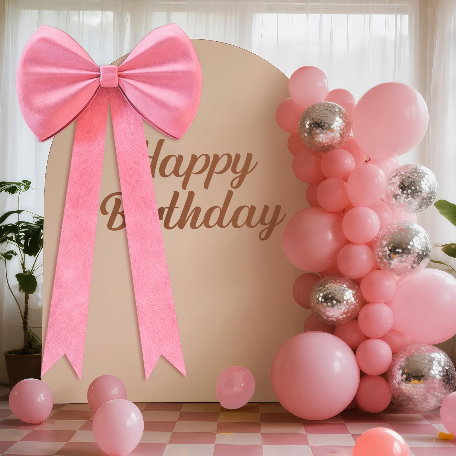 Photo 1 of Big Pink Bow Decor, 60''×25'' Large Coquette Pink Bow Birthday Decorations, Giant Felt Bow for Party, Wall Decor, Wedding, Baby Shower, Backdrop Room, Christmas, Event Decorations