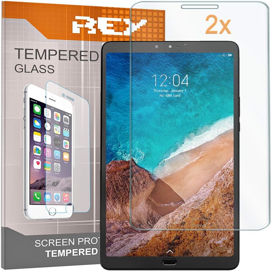 REY 2 x Screen Protector for Xiaomi Mi Pad 4 Plus, Premium Tempered Glass, Tablet, 2 Uni