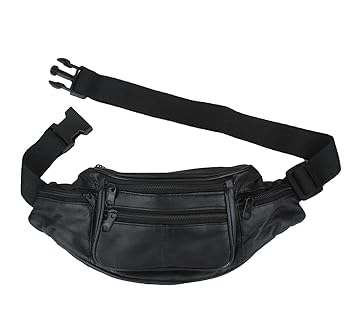 K London Stylish Real Leather Tan Waist Bag Elegant Style Travel Pouch Passport Holder with Adjustable Strap(1452_Black)