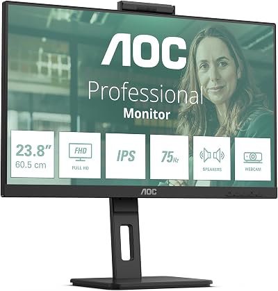 AOC 24P3QW 24" FHD IPS Monitor 75Hz 4ms 2MP WebCam USB Hub Height Adjust