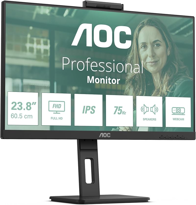 AOC 24P3QW 24" FHD IPS Monitor 75Hz 4ms 2MP WebCam USB Hub Height Adjust