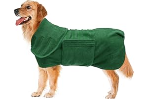Geyecete Dog Drying Coat -Dry Fast Dog Bag - Dog Bathrobe Towel - Microfibre Fast Drying Super Absorbent Pet Dog Cat Bath Robe Towel,Luxuriously Soft-Green-XXL