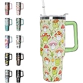Frog Tumbler Cute Mushroom Tumbler 40 oz Kawaii Frog Gifts for Women Cute Cups Coffee Travel Mug with Handle Leak Proof Insulated Frogs Decor Stuff