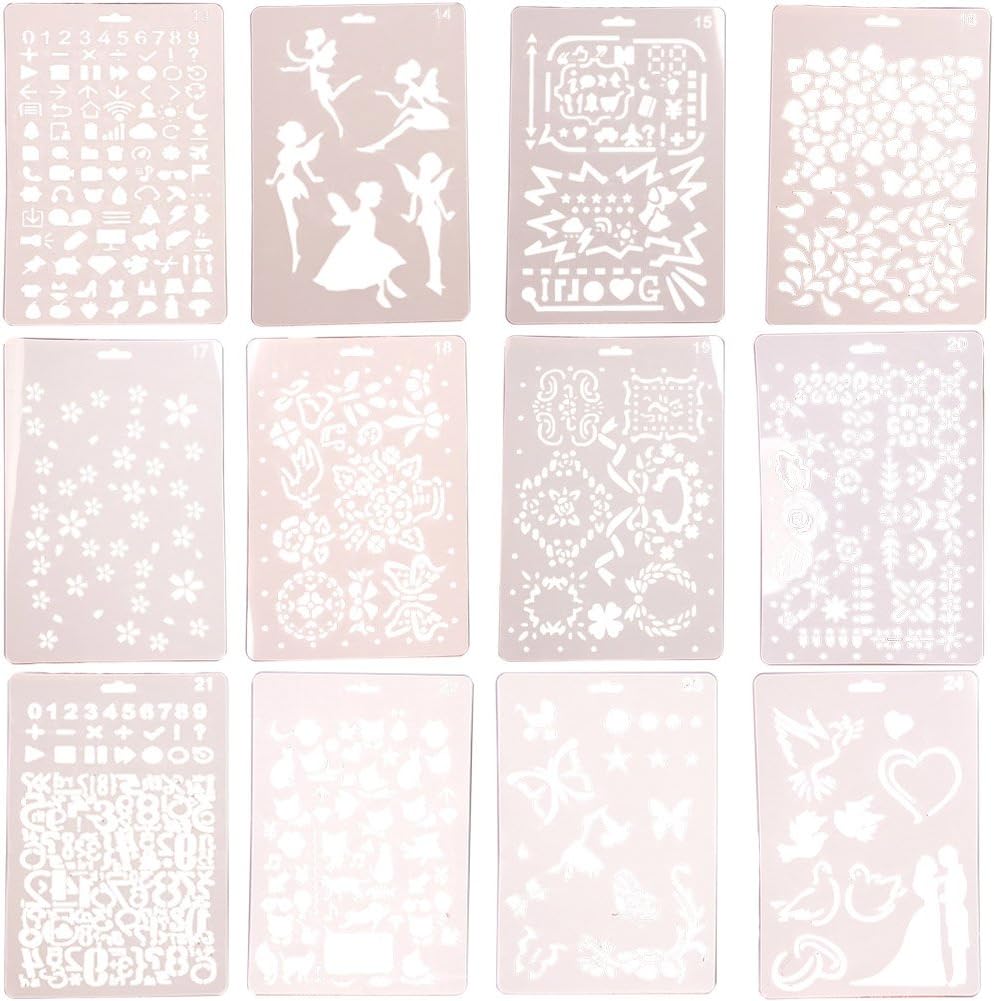 WINGOFFLY 12pcs Different Plastic Stencils Letter Number Graphics Templates for Scrapbooking Drawing Card and Craft Projects