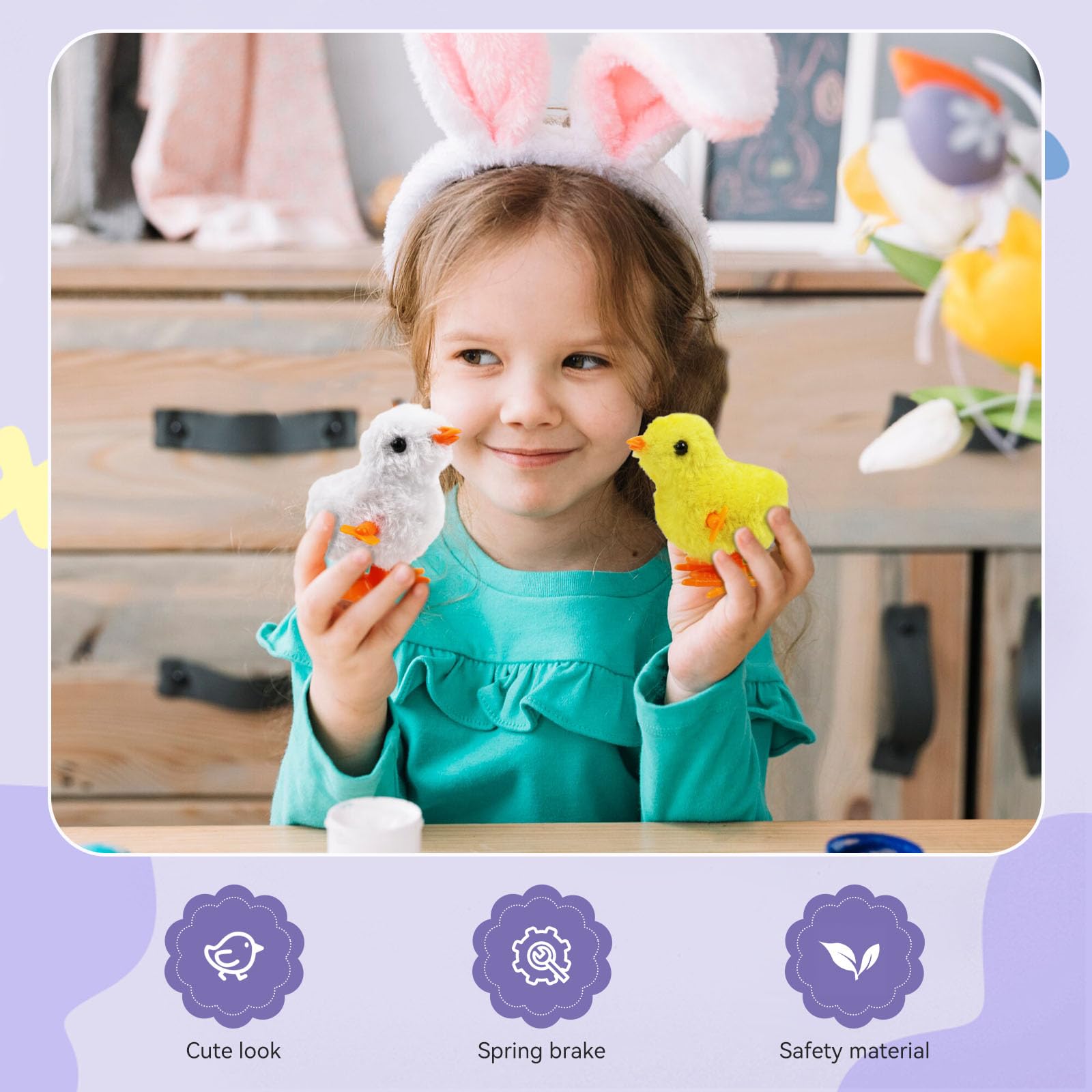 2-PCS Chicken Plush Wind Up Toys for Kids and Toddlers Ages 1-3, Wind Up Easter for Easter Egg Fillers, Goody Bag Stuffer, Birthday Gifts - Soft Kawaii Baby Chick Toys