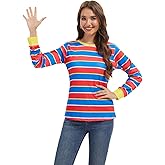 QPAXUCR Adult Womens Long-Sleeved Striped T-Shirt Cartoon Character Costume for Halloween Cosplay Party