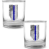 DAJDC Police Officer Thin Blue Line Old Fashioned Whiskey Glass Drinking Cup Gift For Law Enforcement (2)