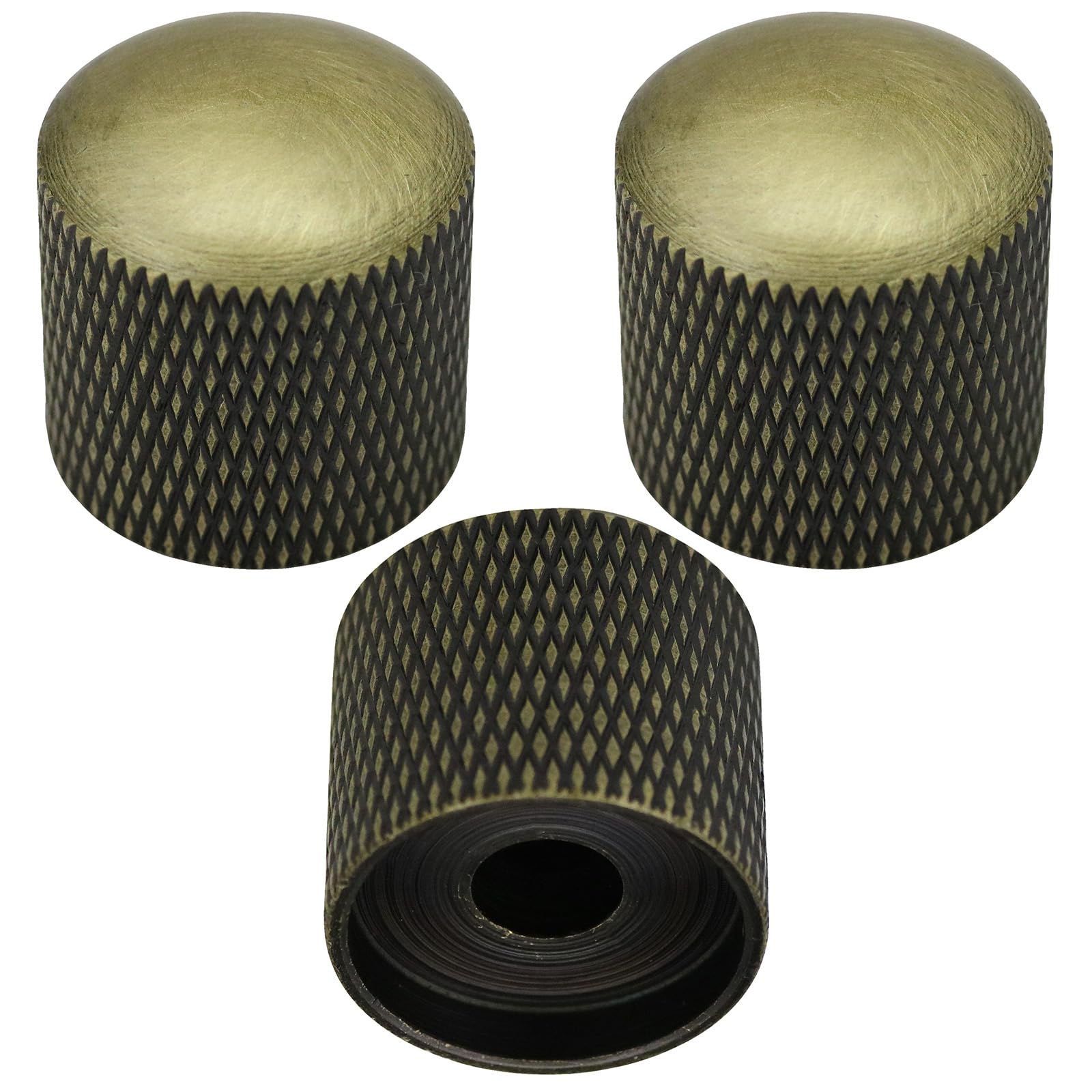 Pack of 3 6mm Round Hole Metal Domed Top Knurled Guitar Tone/Volume Control Knob (Brass)