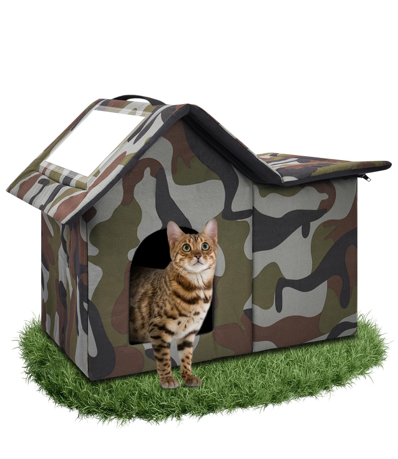 WHDPETS Outdoor Cat House, Cat Caves for Outdoors, Winterproof, Waterproof, Foldable, Waterproof, Weatherproof Cat Cave, Pet House, Cat House, Animal Shelter for Stray Pets (Green)