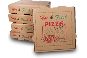 DHG PROFESSIONAL 50 Pack Pizza Box 4 Color Print Hot & Fresh Pizza Brown Color (8" x 8")