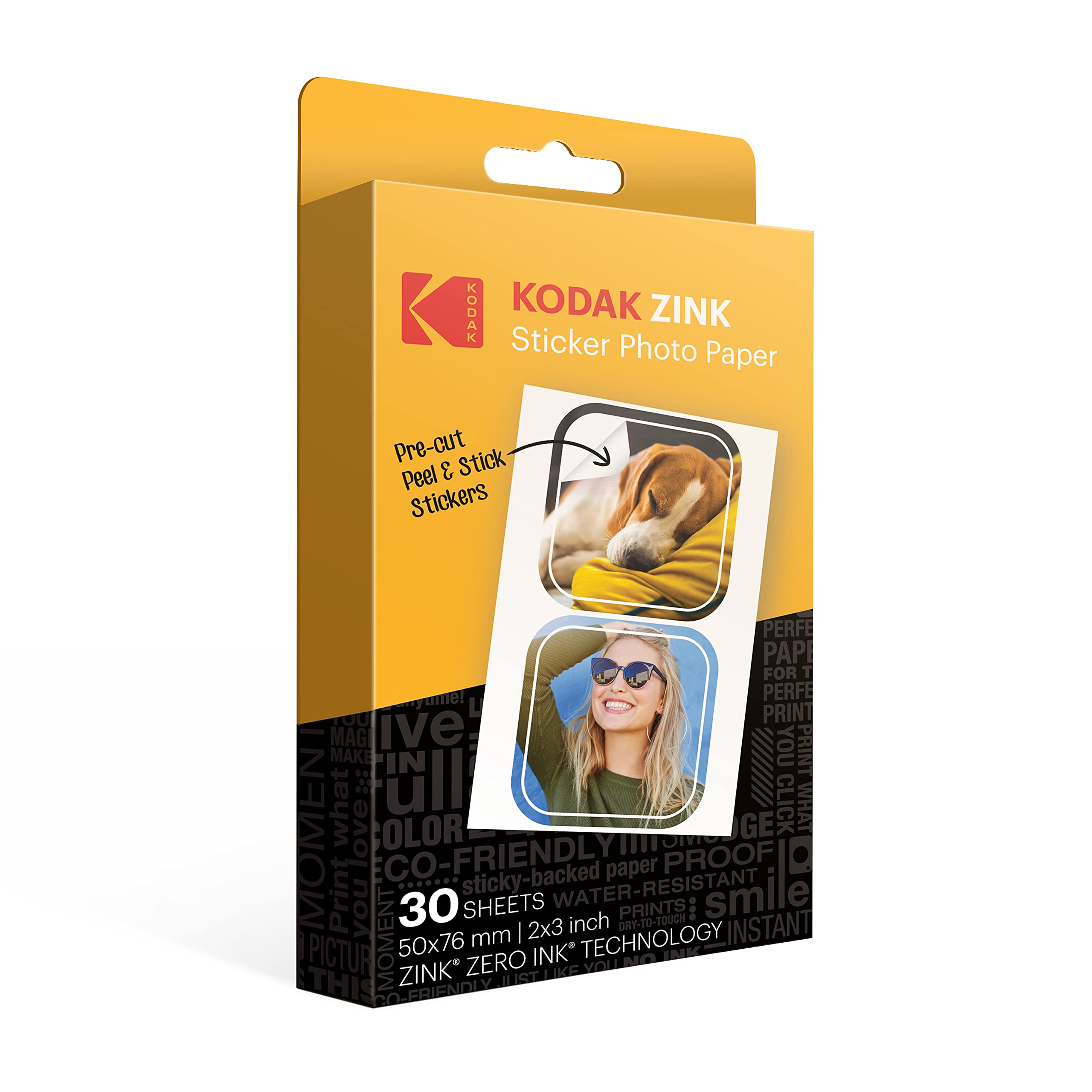 KODAK 5.1x7.5 cm (2x3") Premium Zink Pre-Cut Sticker Photo Paper (30 Sheets) - Compatible with KODAK Step, Step Slim, Smile+, Step Touch