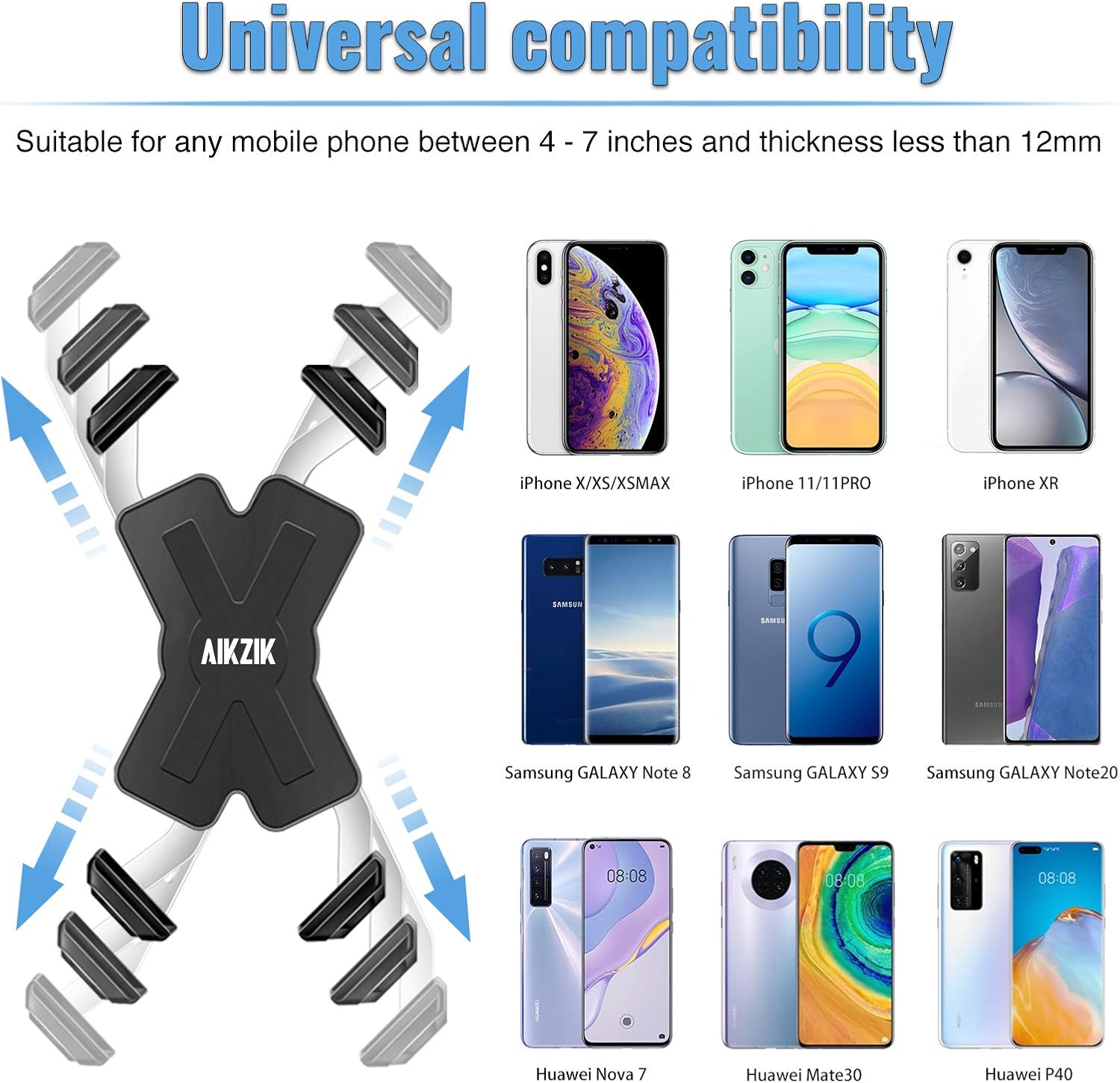 Aikzik Bike Phone Mount for Motorcycle, Stainless Steel Clamp Arms Bicycle Phone Holder Fits Phone Xs Max XR X 8 7 6 Plus, Samsung S10 9 8, Galaxy S9 8 7, Google Pixel, GPS Other Devices from 4" to 7": Electronics