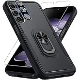 Designed for Samsung Galaxy A16 5G Case Built in Metal Ring Holder | Tempered Glass Screen Protector+Camera Lens Protector,Heavy Duty Full Body Phone Cover Built in Kickstand,Black Matte