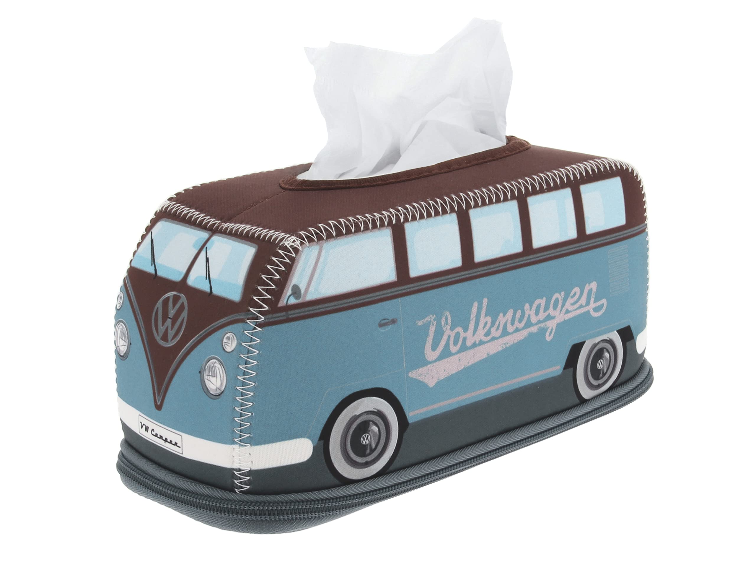 BRISA VW Collection Volkswagen Neoprene Cosmetic Napkin Dispenser Paper Tissue Box for Bathroom in T1 Bus Campervan Design (Petrol/Brown)