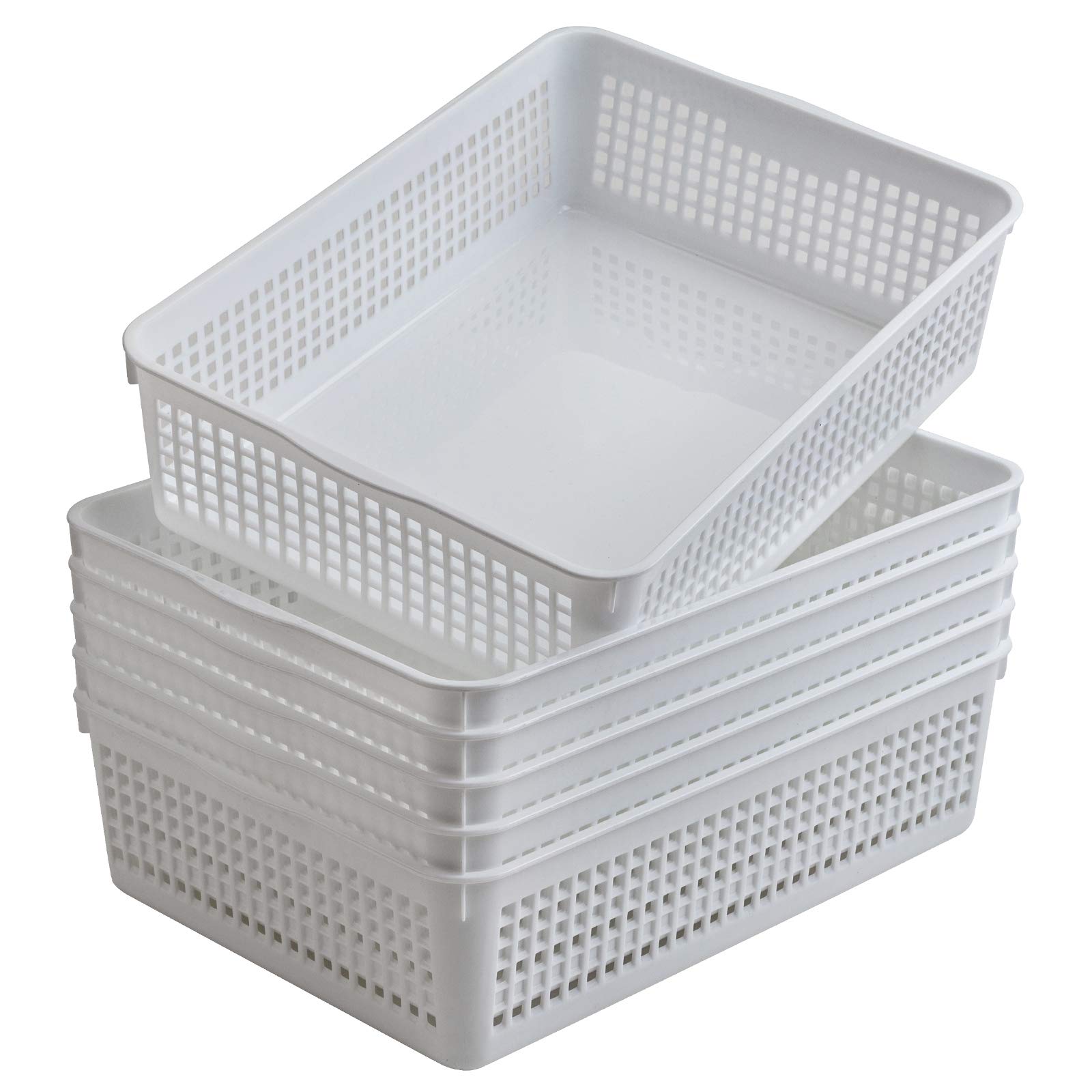 Photo 1 of Aebeky A4 Size Plastic Paper Storage Trays,Desktop File Organizer Baskets,6-Packs (White)