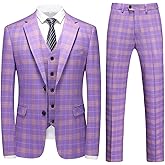 YFFUSHI Men's Plaid Tweed 3 Piece Suit Slim Fit Button Dinner Suit Tuxedo