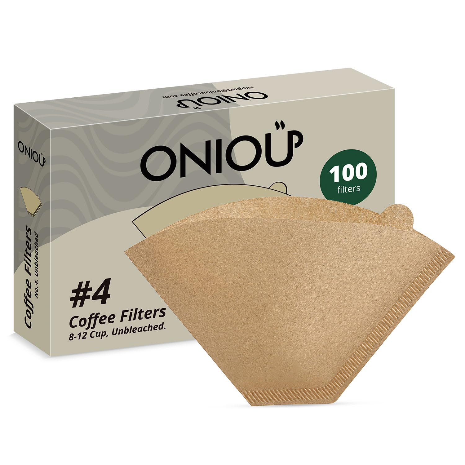 Photo 1 of 100 Count Coffee Filters #4, ONIOU Number 4 Cone Coffee Paper Filters 8-12 Cup Unbleached, Natural Coffee Filters 4 Cone Paper for Ninja Cuisinart Coffee Makers