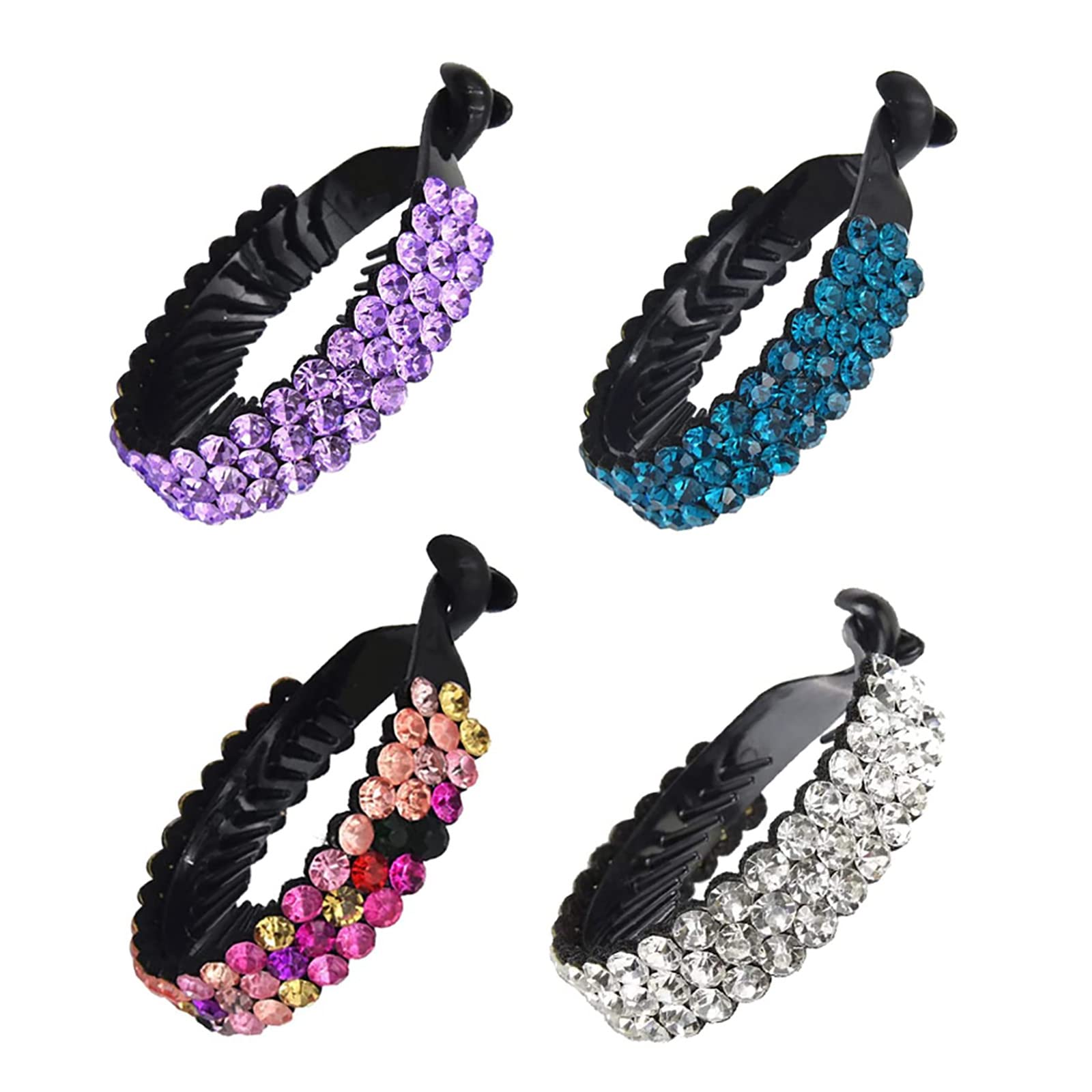 4 Pieces Banana Clips Plastic Banana Hair Jaw Claws Clips Rhinestone Gem Hair Clamps Ponytail Hair Bun Holders Barrettes Grips for Women Girl
