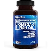 BioEmblem Omega-3 Fish Oil 2000mg - Small Size Softgels, High Absorption Form, Sustainable - 1400mg EPA &DHA Plus Vitamin D3, Non-GMO, Heart, Joint, & Brain Health Fish Oil Supplement, 120 Ct