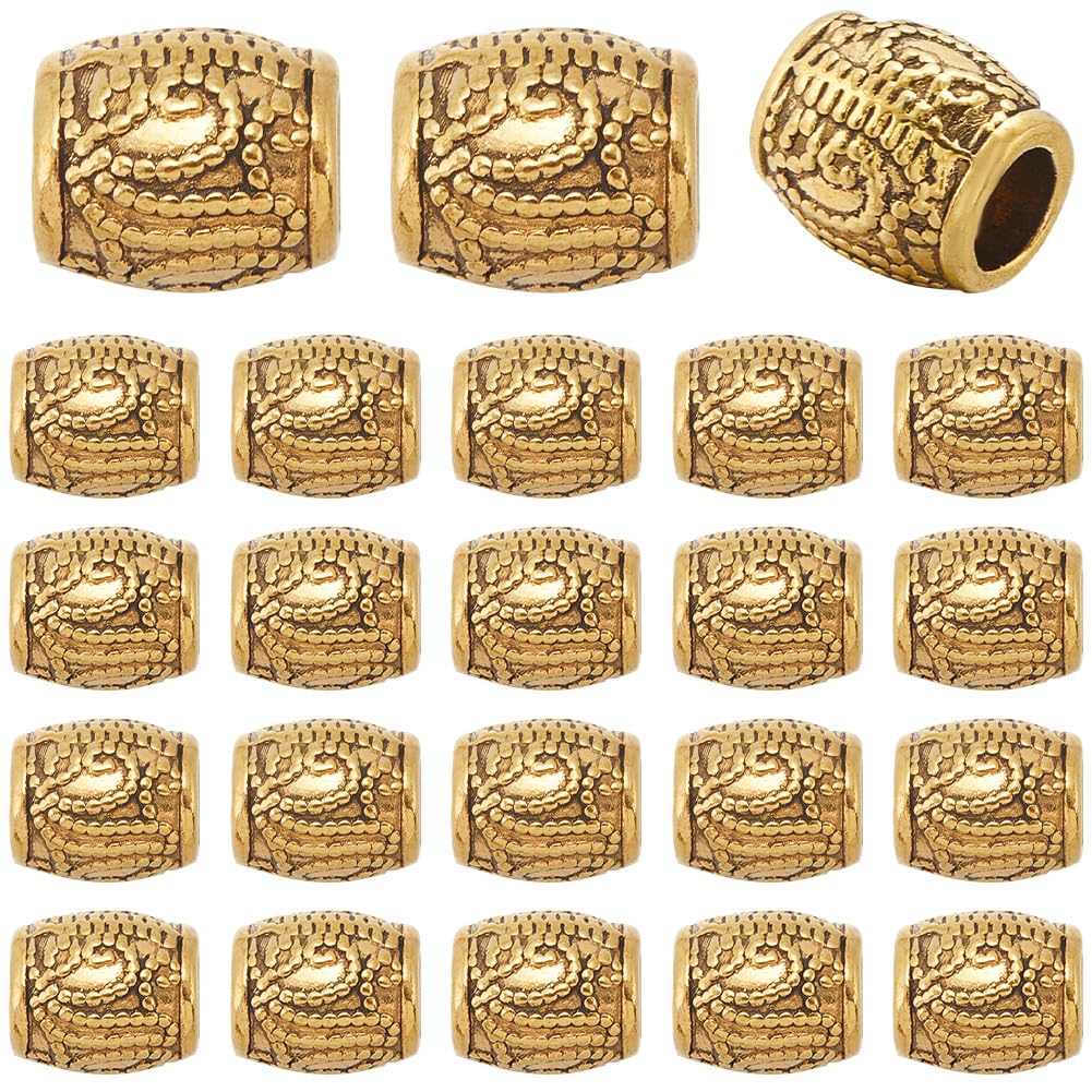 SOFPLATE 1 Box 100Pcs Large Hole Column Spacer Beads Gold European Bead Bulk Metal Alloy Antique Golden Tibetan Tube Rondelle Loose Charm Beads with Wavy Pattern for Bracelet jewellery Making Craft