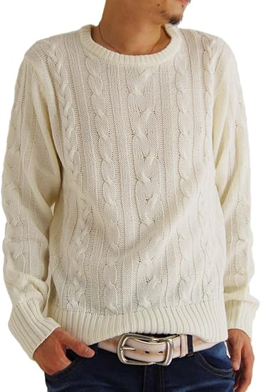 Amazon アーケード Arcade 10color メンズ ニット セーター クルーネック ケーブル編み ニットセーター 秋 冬 丸首 Xl Ll ホワイト セーター 通販