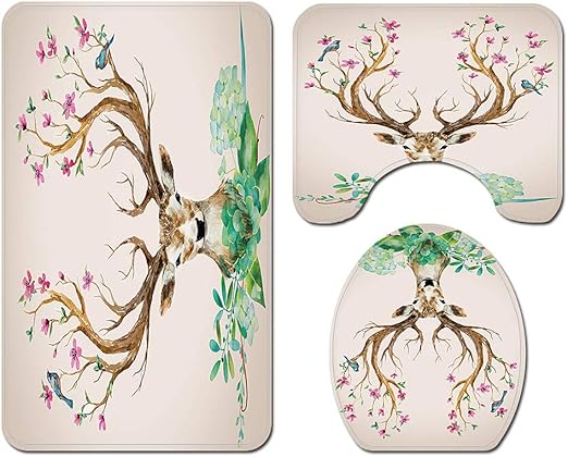 Amazon Com Wyfchdq Colorful Deer Bathroom Rugs 3 Piece U Shaped Contour Shower Mat Non Slip Absorbent Velvet Toilet Lid Cover Washable Anti Slip With Point Particles Deer4 Home Kitchen