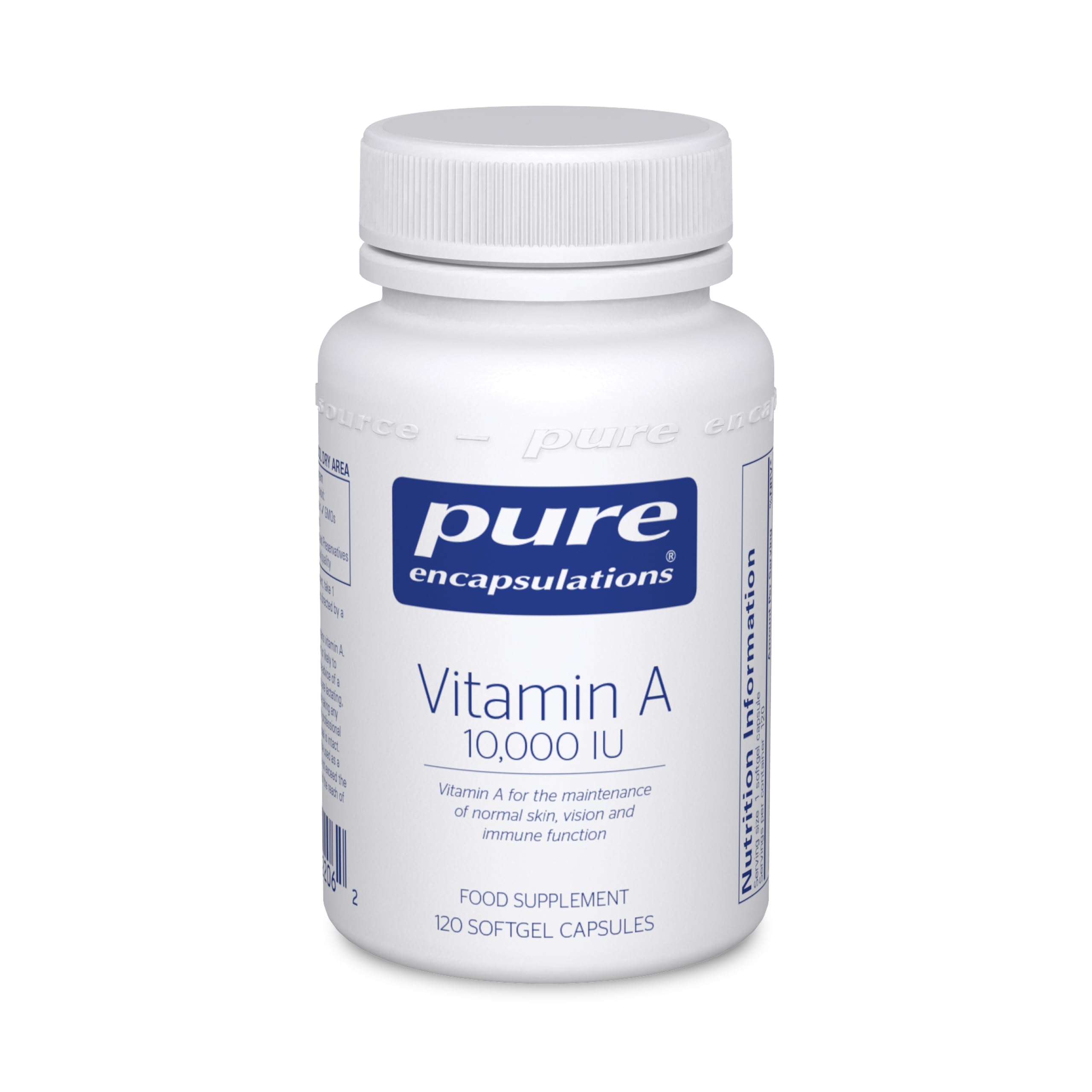 Pure Encapsulations Vitamin A 10,000 IU - Cod Liver Oil - Supports the Maintenance of Normal Skin, Vision and Immune Function - 120 Softgel Capsules