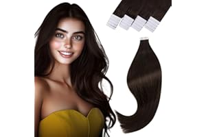 Vivien Brown Human Hair Tape in Extensions Dark Brown Tape in Hair Extensions for Women Darkest Brown Invisible Tape in Hair 