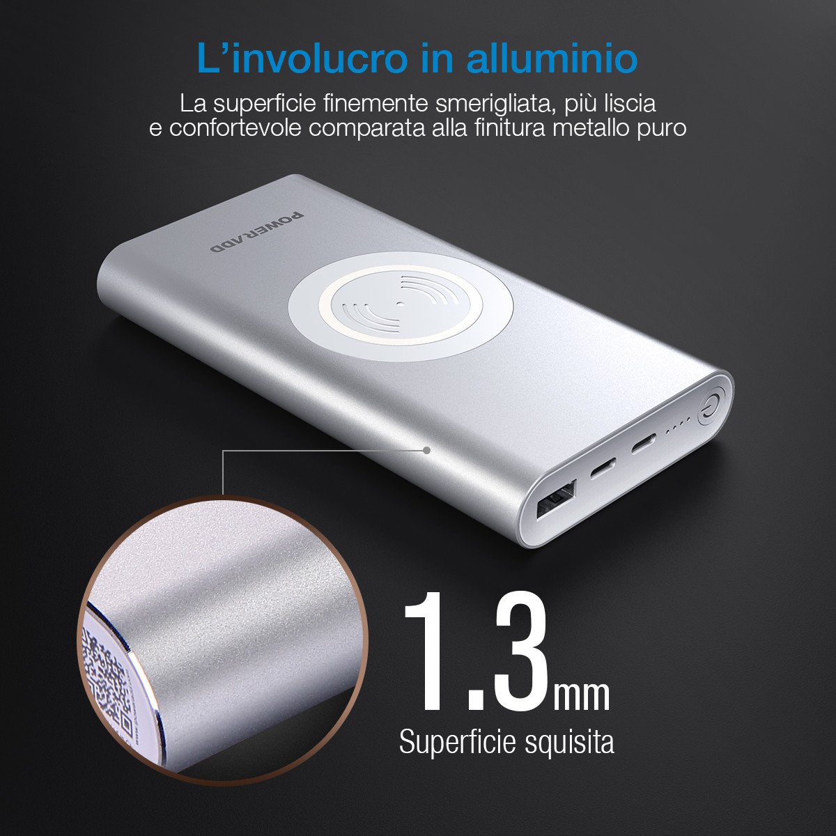 POWERADD Caricabatterie Senza Fili 10000mAh Entrata Lightning e Type-C, 2 Uscite con Ricarica Rapida da 3.4A Powerbank Wireless per iPhone X/ 8, Samsung Galaxy S9/ S8/ S7/ Note ecc. Argento