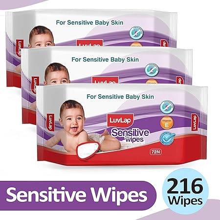 LuvLap Baby Sensitive Wipes, Fragrance Free, 72 Wipes, Pack of 3 Combo