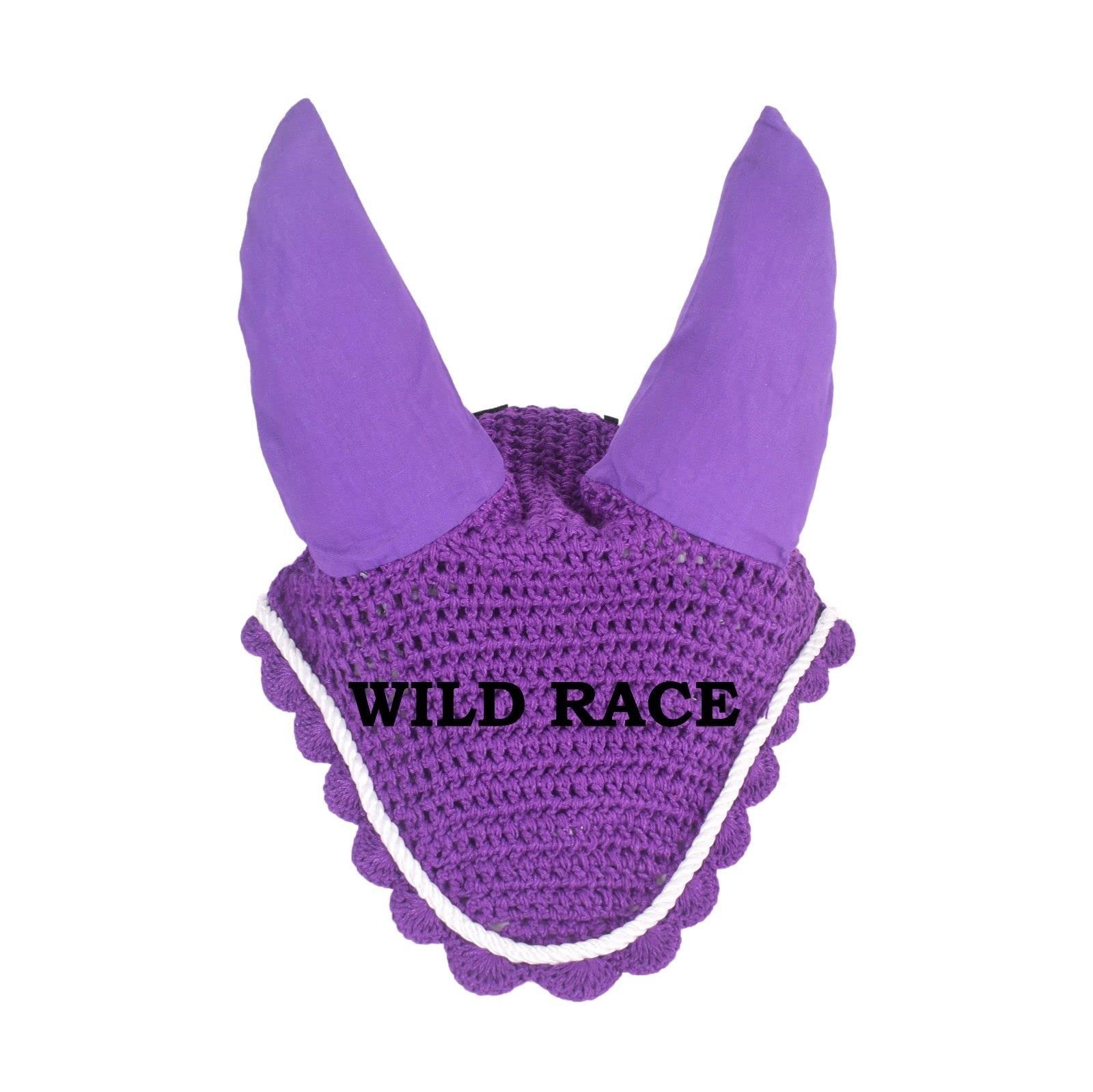 WILDRACE Horse flyveil/Ear Bonnet/Fly Mask/Net/Fly Veil/Crochet (Full, Purple)