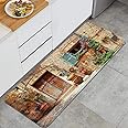 Home Decor Memory Foam Anti-Fatigue Kitchen Floor Mat,Streets of Old Mediterranean Towns Provence Landscape Flower Door Windows,Comfort Standing Area Rug Carpet Non Slip,47.2" x 17.7"