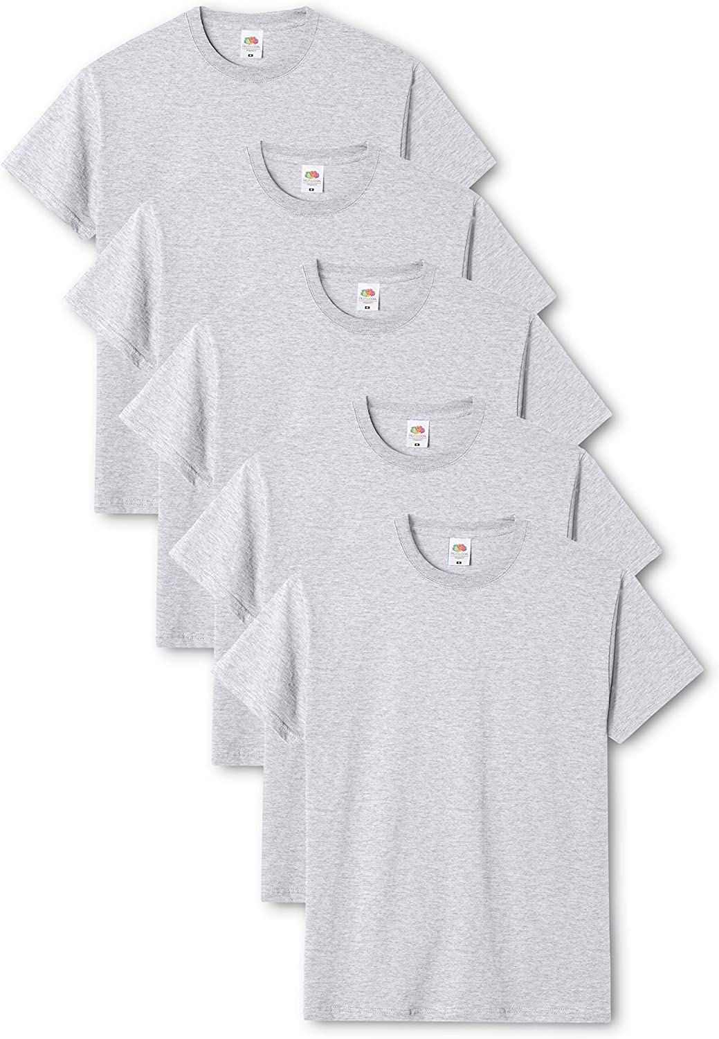 Fruit of The Loom Herren Original T T-Shirt (5er Pack) Gr. M, grau meliert