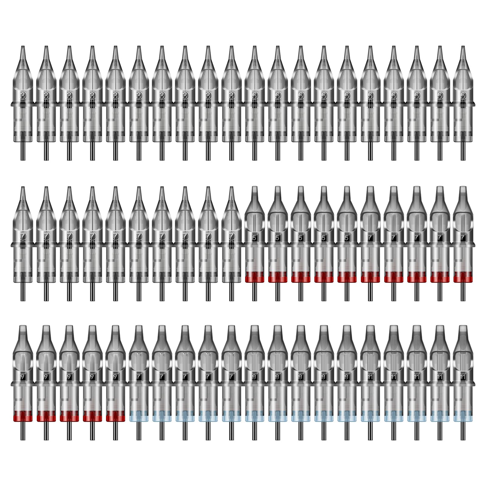 TATOOINE Tattoo Cartridge Needles Set, 60PCS Mix 9 Size Disposable Stainless Steel Tattoo Needles Cartridge for Liner and Shader Professional Tattoos Tools Kit for Tattoo Machine Pen
