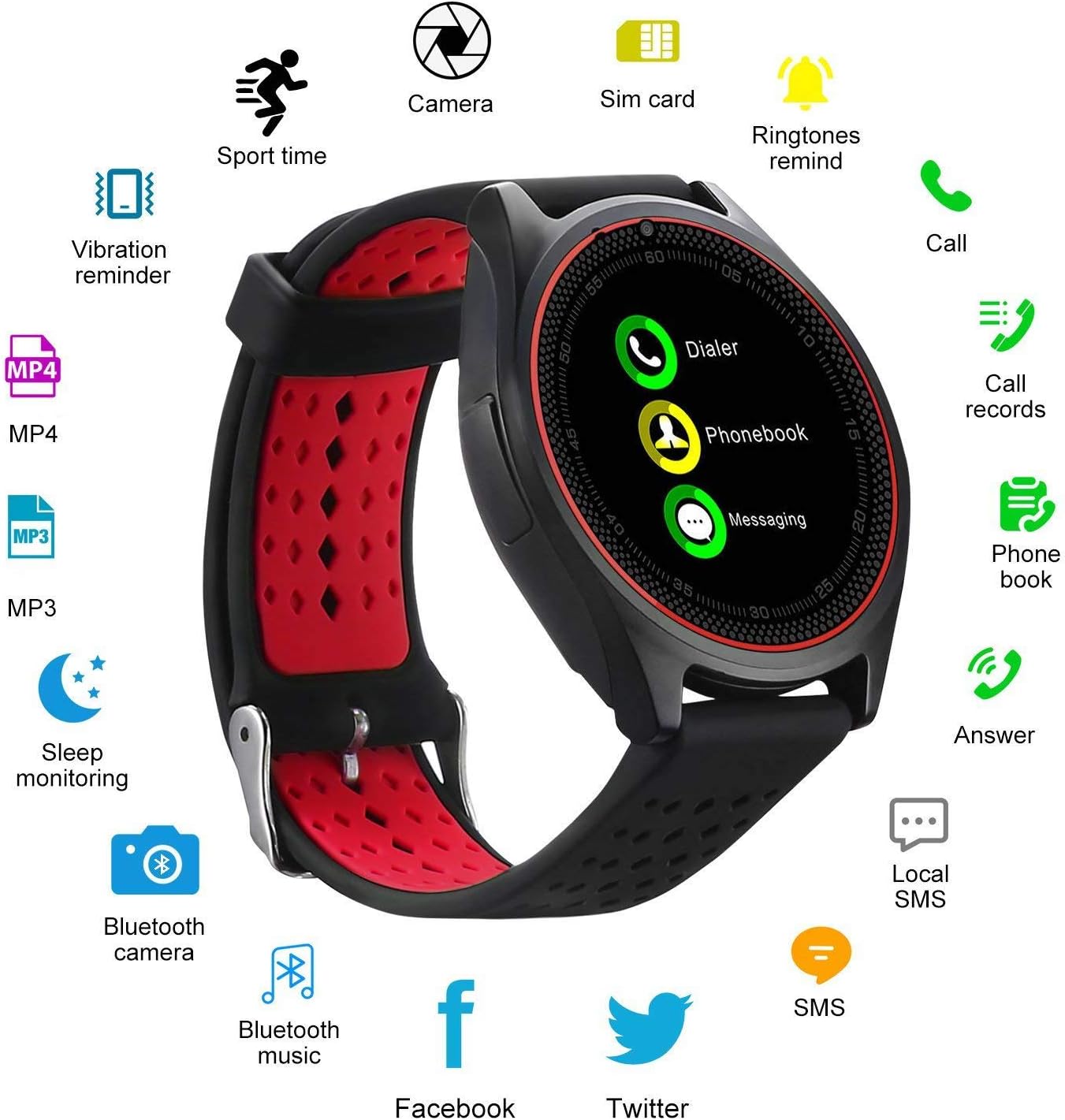 JOKIN DBC_SMW_V9red10 Bluetooth Smart Watch (Red)