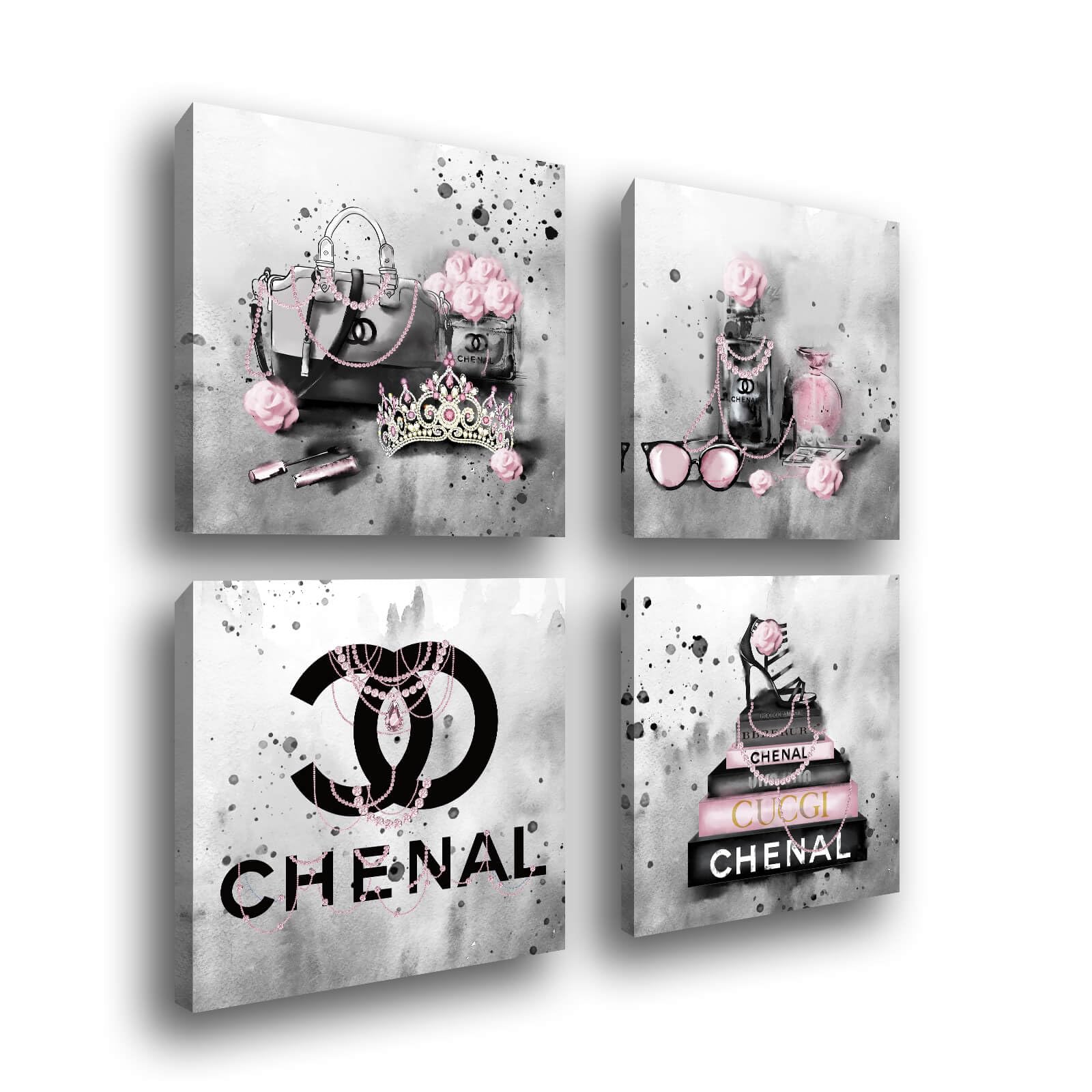 Meetdeceny Fashion Pink Wall Decorations - Grey Wall Decor for Bedroom - Women Satchel Painting Pictures Wall Art - Book Canvas Prints for Home Decor 10"x 10"x 4 Panel